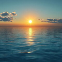 Obraz premium Serene sunset over calm ocean waters.