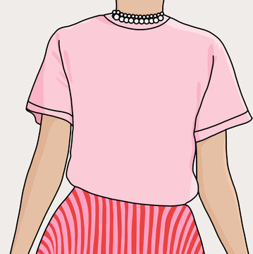  Pink T-Shirt with Striped Skirt