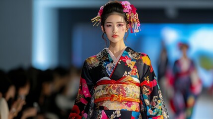 Vibrant Kimono Fashion Show: Stunning Display of Japanese Tradition