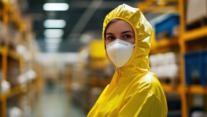 Warehouse worker in protective gear during safety protocols