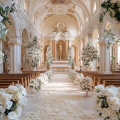 Fototapeta premium Luxurious church interior beautifully decorated for a wedding