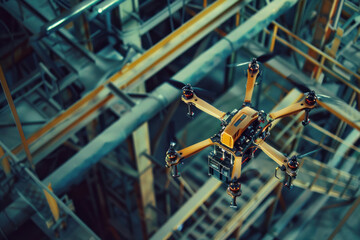 Stunning aerial visuals of indoor drones, detailed close-up shots