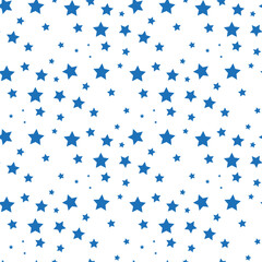 Star pattern. Seamless vector background - blue, gray and white five-pointed stars on white backdrop