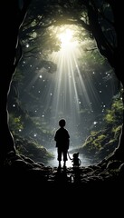 Fototapeta premium Silhouette of natural elements set against a dark background in an outdoor scene