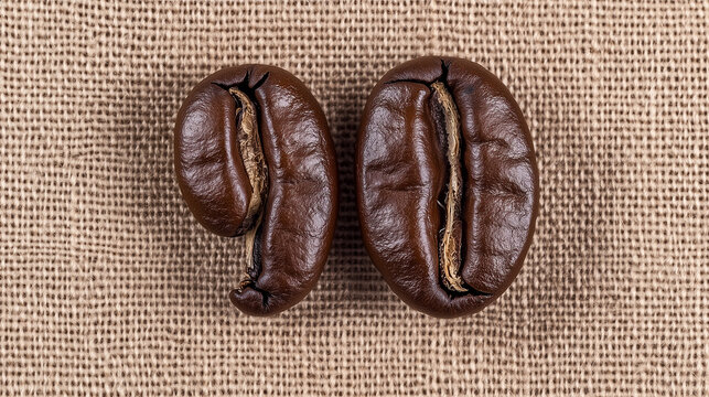 Number Ninety Formed with Two Coffee Beans on Burlap