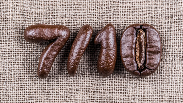 Number 7/10 Formed with Coffee Beans on Burlap