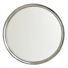 Round Serving Tray with Silver Rim: A classic round serving tray features a sleek, minimalist design with a smooth off-white surface and a polished silver rim. Perfect for elegant entertaining.