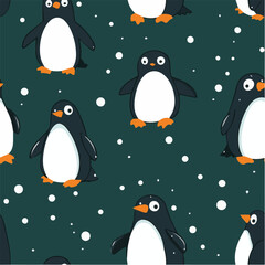 Vector illustration of Funny Snow Penguin Seamless Pattern