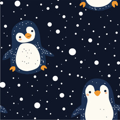Vector illustration of Funny Snow Penguin Seamless Pattern