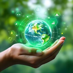 Glowing eco-sphere, green plant inside