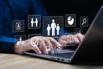 Outsourcing management, Hr, Human resources concept, Businessmen use laptop search HR and...