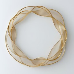 Golden Intertwined Ribbons:  A minimalist and abstract composition featuring a circular arrangement...