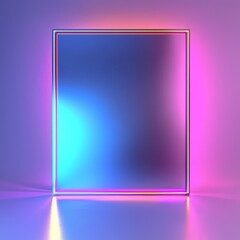 Fototapeta premium A vibrant neon square frame illuminates a blank canvas with a captivating aura