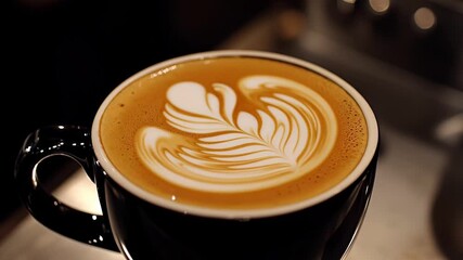 Skilled barista creates stunning latte art in a cozy cafe setting with rich coffee and frothy milk