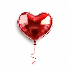 Shiny Red Heart-Shaped Balloon with Metallic Finish and Ribbon on Light Grey Background
