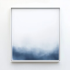 A minimalist abstract painting features a delicate wash of cool blue hues, evoking a sense of tranquility and serene beauty.  A white frame adds a touch of sophistication.