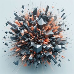 Abstract geometric background. Explosion power design with crushing surface. 3d illustration.