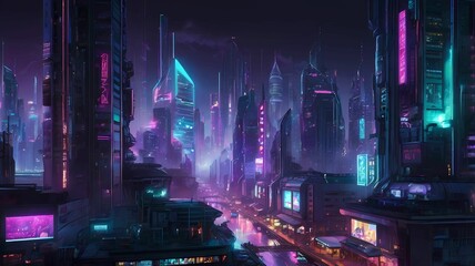 Futuristic Neon Cityscape at Night