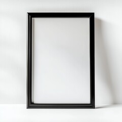 Black Frame Mockup: Elegant simplicity. A clean, modern black picture frame stands upright against a minimalist backdrop, ready to showcase your artwork or design.