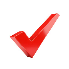 A bold 3D red tick mark on a transparent background