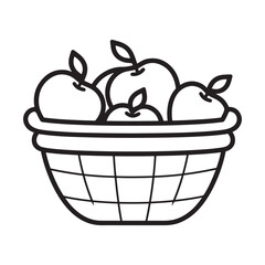 basket fruit coloring page book vector illustration, outline design