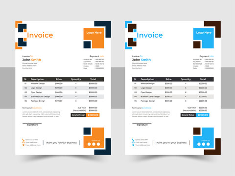 Minimal Corporate Business Invoice design template, Creative invoice template, payment agreement design and business invoice design
