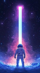 Obraz premium astronaut in space watching a portal with copy space vertically 9:16