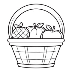 basket fruit coloring page book vector illustration, outline design