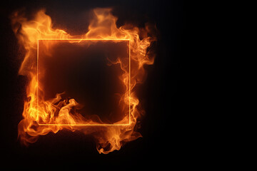 Bright flames create a glowing square frame in a dark environment in this vibrant display