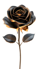 Black gold rose flower render, isolated on transparent background