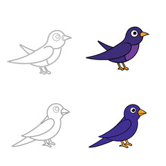 Purple Martin Bird Illustration Pack With Lineart Design