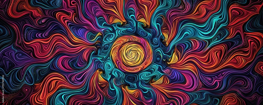 Fototapete A vibrant, swirling pattern of colors radiates from a central point, creating a mesmerizing and dynamic visual effect.