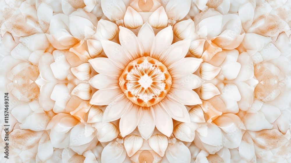 Aufkleber a symmetrical floral design featuring soft white and peach petals, radiating in a harmonious pattern