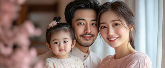 Obraz premium Happy Asian Family Portrait Parents and Their Adorable Daughter