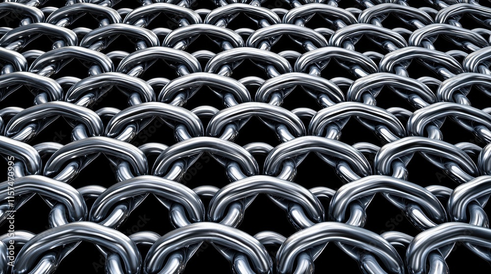 Poster A close-up view of interlocking metal chains, showcasing their intricate patterns and shiny surfaces.
