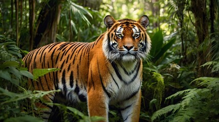 Fototapeta premium Majestic Tiger in Lush Tropical Forest