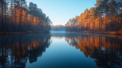 Fototapeta premium Autumnal Reflections In A Calm Forest Lake
