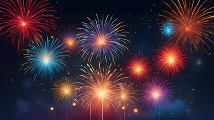 Colorful Fireworks Explode Against a Dark Night Sky