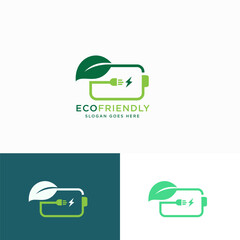 Green Energy with battery Symbol, Eco energy logo concept vector