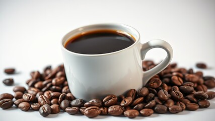 Fototapeta premium Black Coffee Mug with Roasted Beans - High-Quality AI Photo