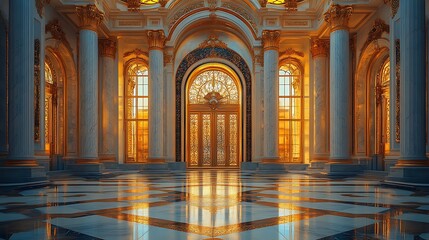 Fototapeta premium Grand Palace Entrance Golden Accents Marble Floor