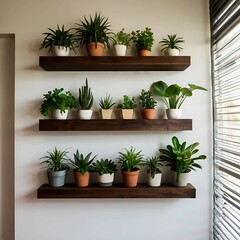 Wooden Shelves with Plants 