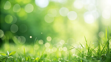 Green Nature Bokeh Background with Fresh Grass and Blurred Light