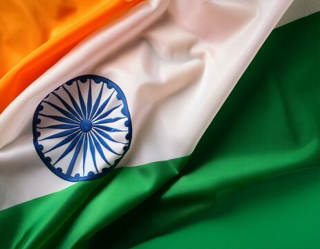 India flag flying high at Connaught Place with pride in blue sky, India flag fluttering, Indian Flag on Independence Day and Republic Day of India, tilt up shot, Waving Indian flag, Har Ghar Tiranga