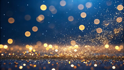 Abstract Dark Blue and Gold Glittering Bokeh Background