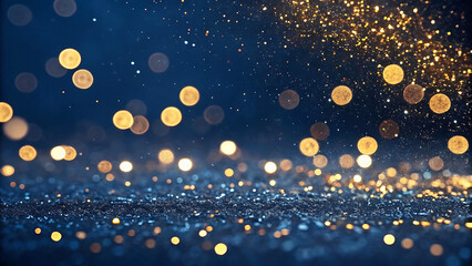 Abstract Dark Blue and Gold Glittering Bokeh Background