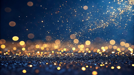 Abstract Dark Blue and Gold Glittering Bokeh Background