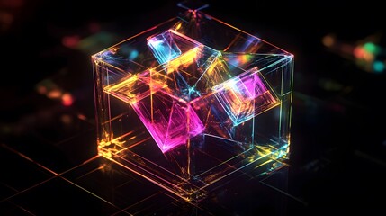 Vibrant 3d abstract art installation digital space visual content neon environment close-up view futuristic concept