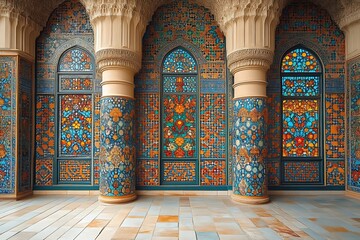 Colorful mosaic and stained glass interior.