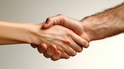 A handshake symbolizing agreement or partnership between two people.